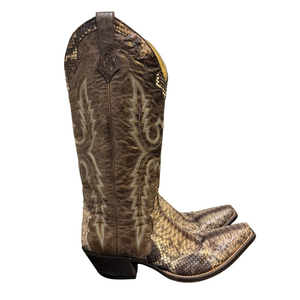 Rod Patrick Brown Python Western Boots Size 10 - image 5